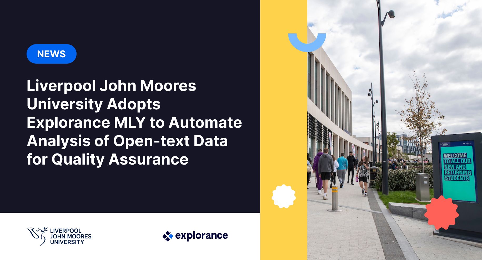 Illustration for the article Liverpool John Moores University Adopts Explorance MLY to Automate Analysis of Open-text Data for Quality Assurance