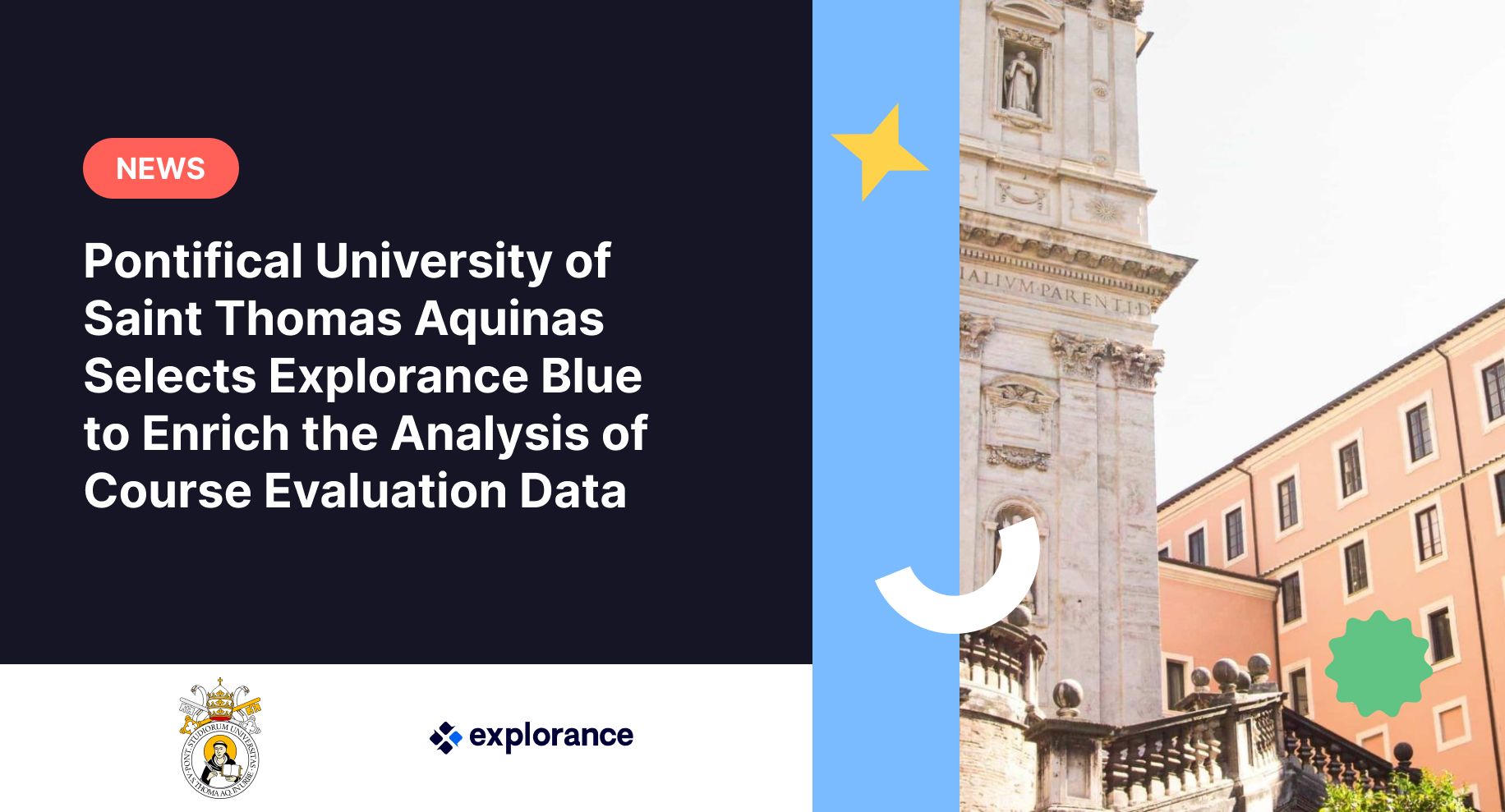 Illustration for the article Pontifical University of Saint Thomas Aquinas Selects Explorance Blue to Enrich the Analysis of Course Evaluation Data